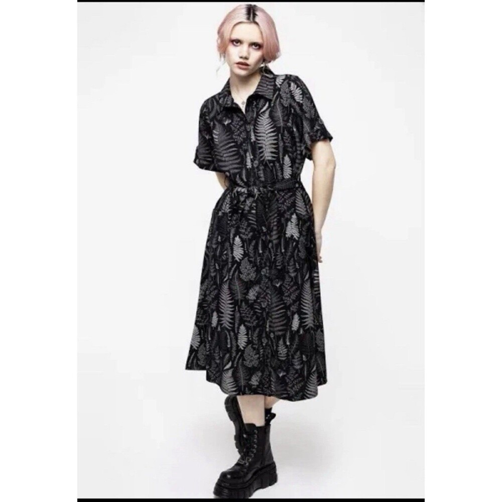 DISTURBIA Maidenhair Midi Short Sleeve Shirt Dress Women’s Size 16 Missing Tie